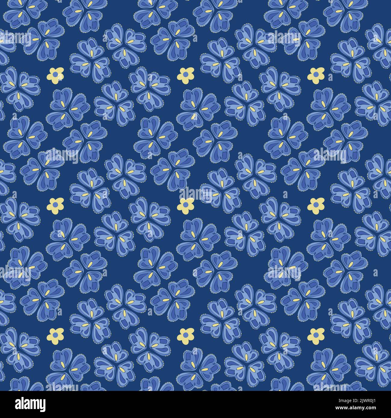Vector seamless pattern with blue flowers. Hand drawn design with decorative flowers. Stock Vector