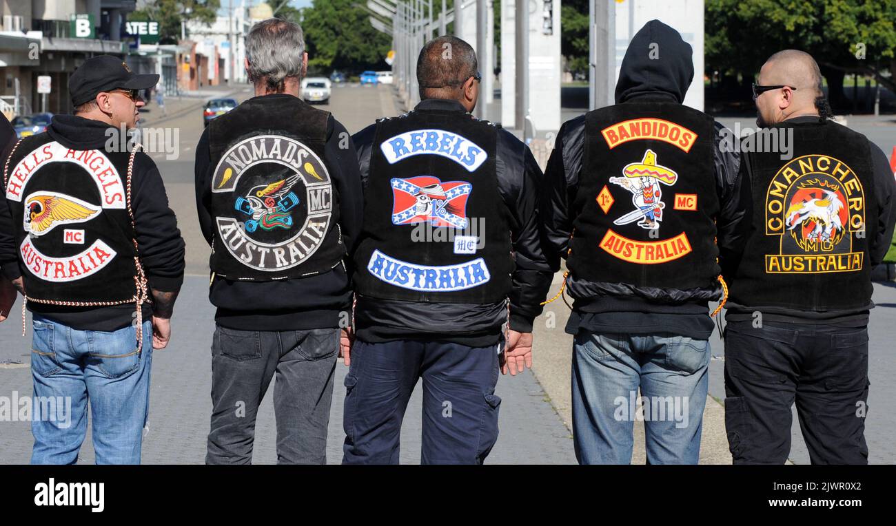 Members of Hells Angels MC, Nomads MC, Rebels MC, Bandidos MC and  Comanchero MC make up some of the 14 N.S.W outlaw motorcycle gangs that  gathered at Moore Park as part of