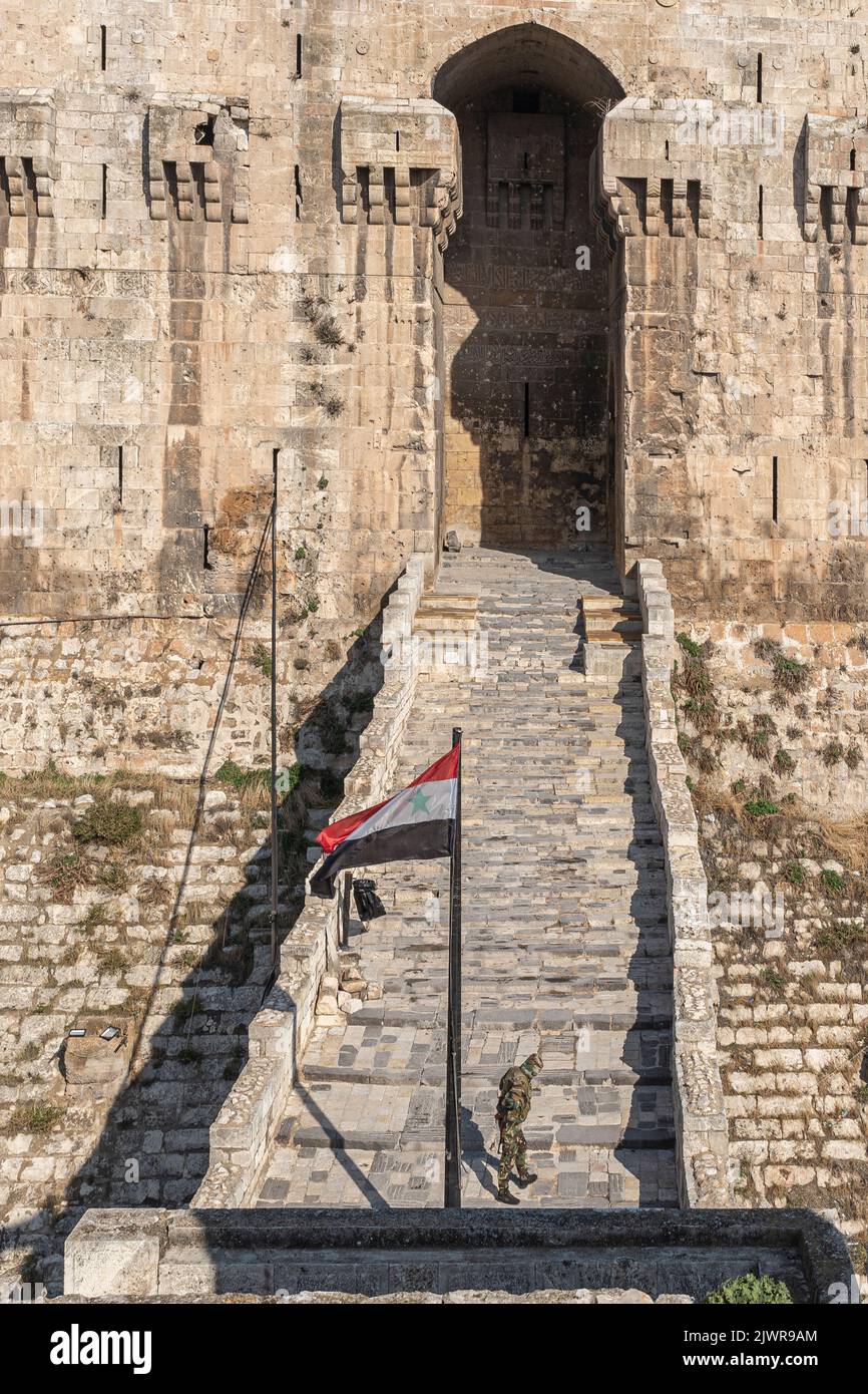 Bridge Entrance to the Citadel in Aleppo, Syria Stock Photo
