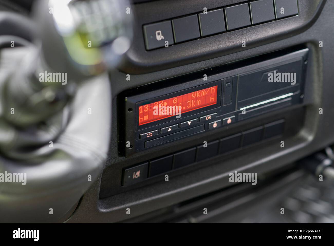 Digital tachograph in a van from an angle Stock Photo
