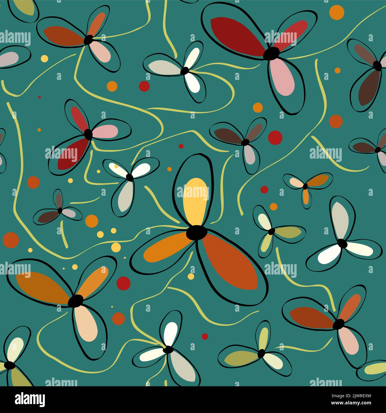 Beautiful paper art seamless pattern with flowers. Summer vector ...