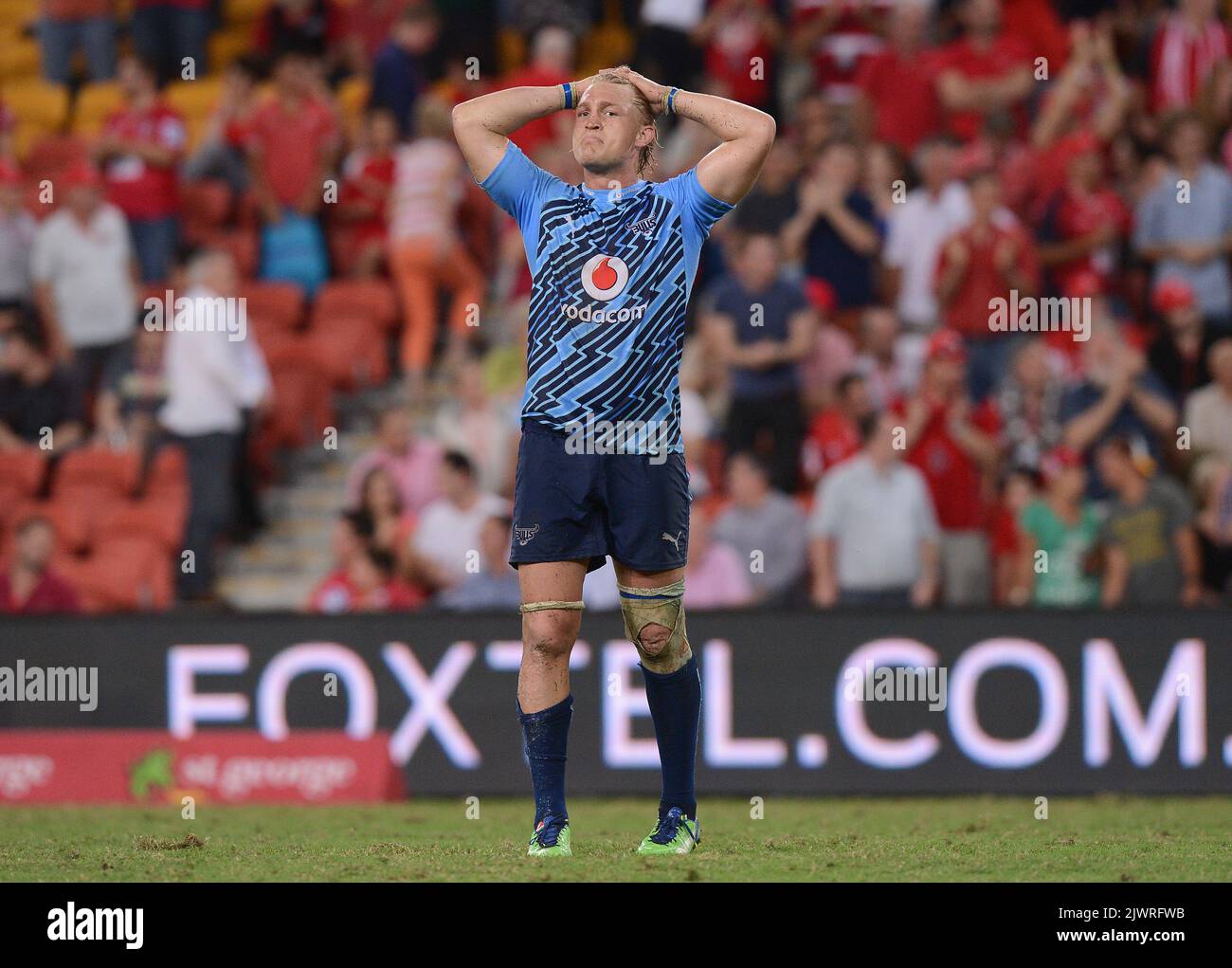 Bulls player Johan Dewald Potgieter is dejected following the round six Super Rugby match between the Queensland Reds and the Bulls in Brisbane, Saturday, March 23, 2013