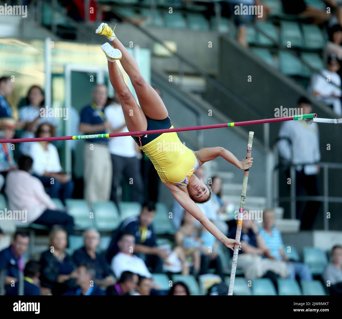 Liz Parnov competing in the womens pole vault final during the