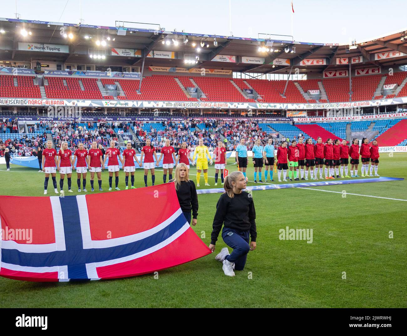 Oslo, Norway. 06th Sep, 2022. Oslo, Norway, September 6th 2022: Line-up before the World Cup Qualification game between Norway and Albania at Ullevaal Stadium in Oslo, Norway (Ane Frosaker/SPP) Credit: SPP Sport Press Photo. /Alamy Live News Stock Photo