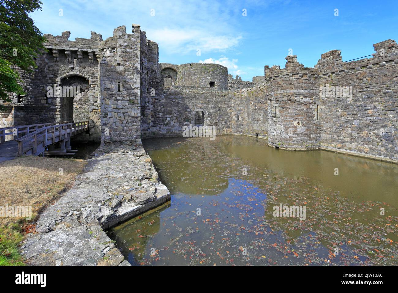 The gate next-the-sea entrance and tidal dock Beaumaris Castle from outside the grounds, Beaumaris, Isle of Anglesey, Ynys Mon, North Wales, UK. Stock Photo