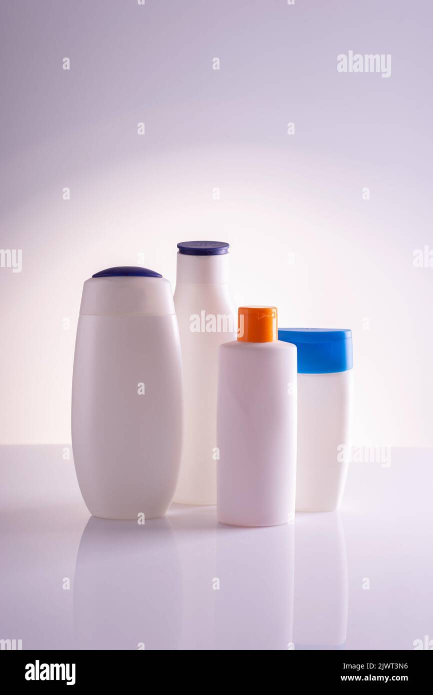 plastic bottles for cosmetics isolated on white background Stock Photo