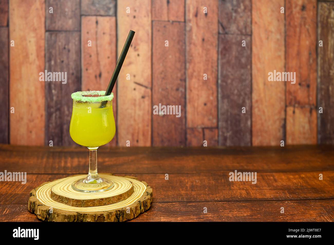 Lemon sorbet with mint, served in a glass. Stock Photo