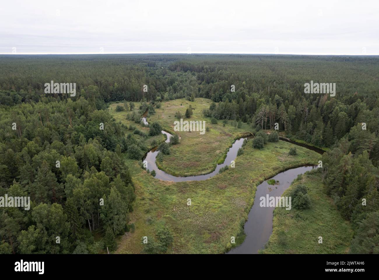 Meandering river in northern Estonia Stock Photo
