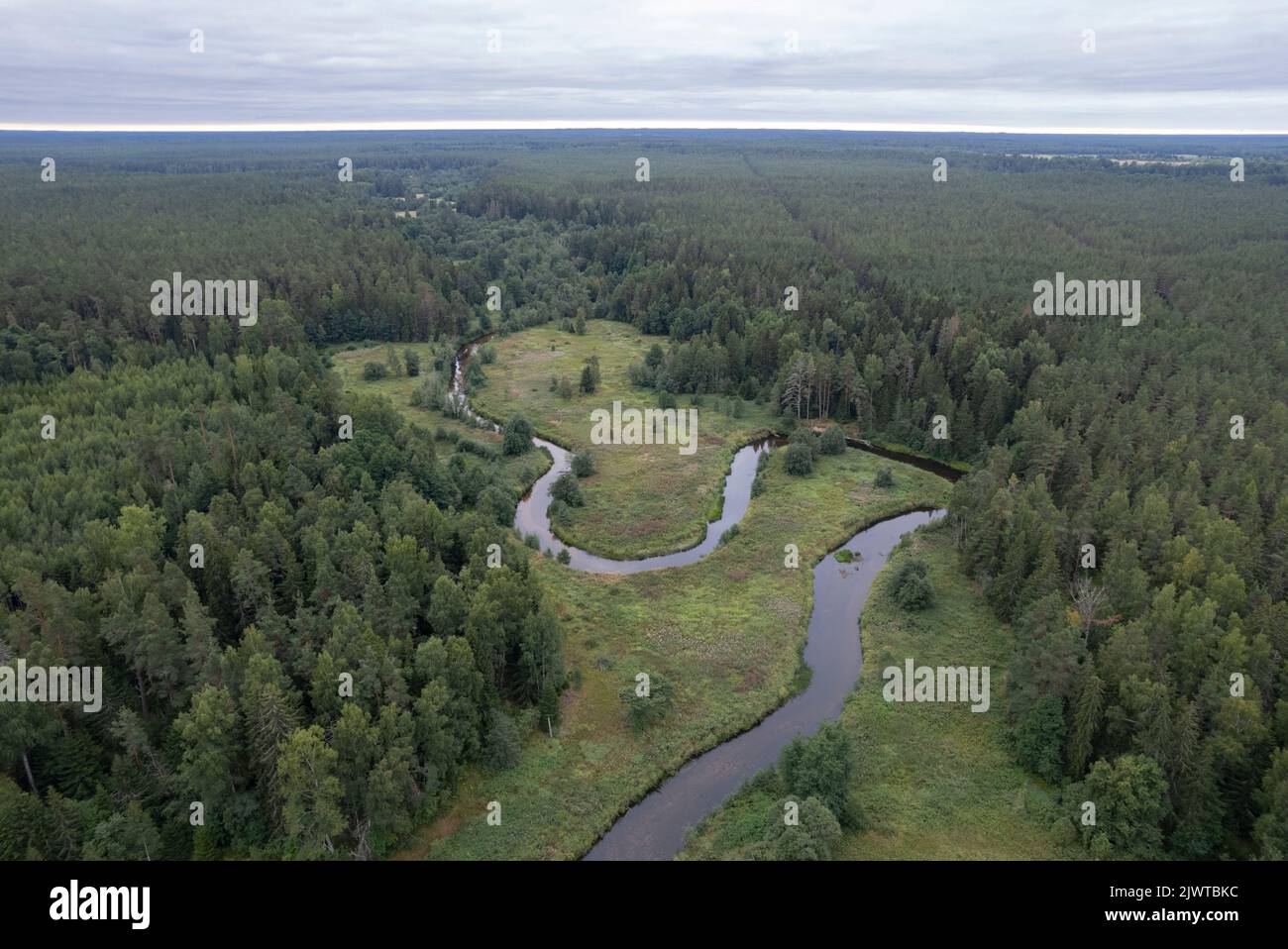 Meandering river in northern Estonia Stock Photo