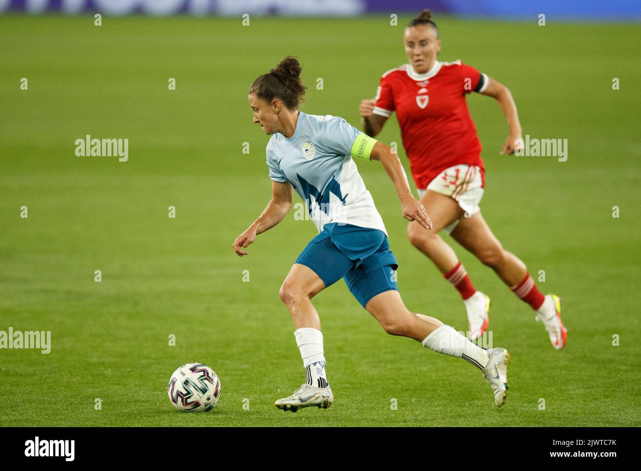 Cardiff, UK. 6th Sep, 2022. Mateja Zver of Slovenia during the Wales v Slovenia Women's World Cup Qualification match. Credit: Gruffydd Thomas/Alamy Live News Stock Photo