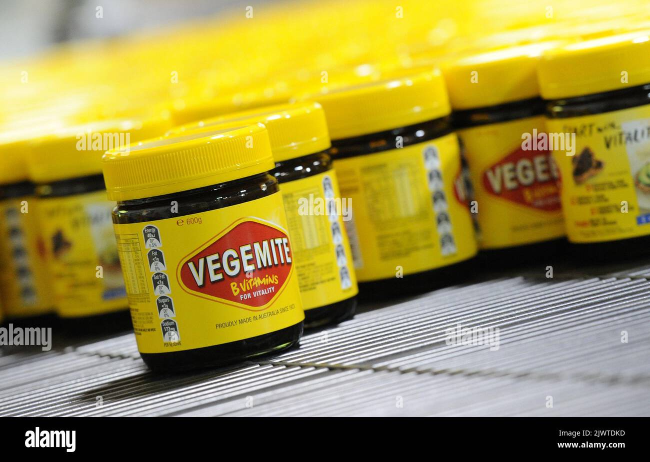Vegemite rolls along production line at the Vegemite factory in