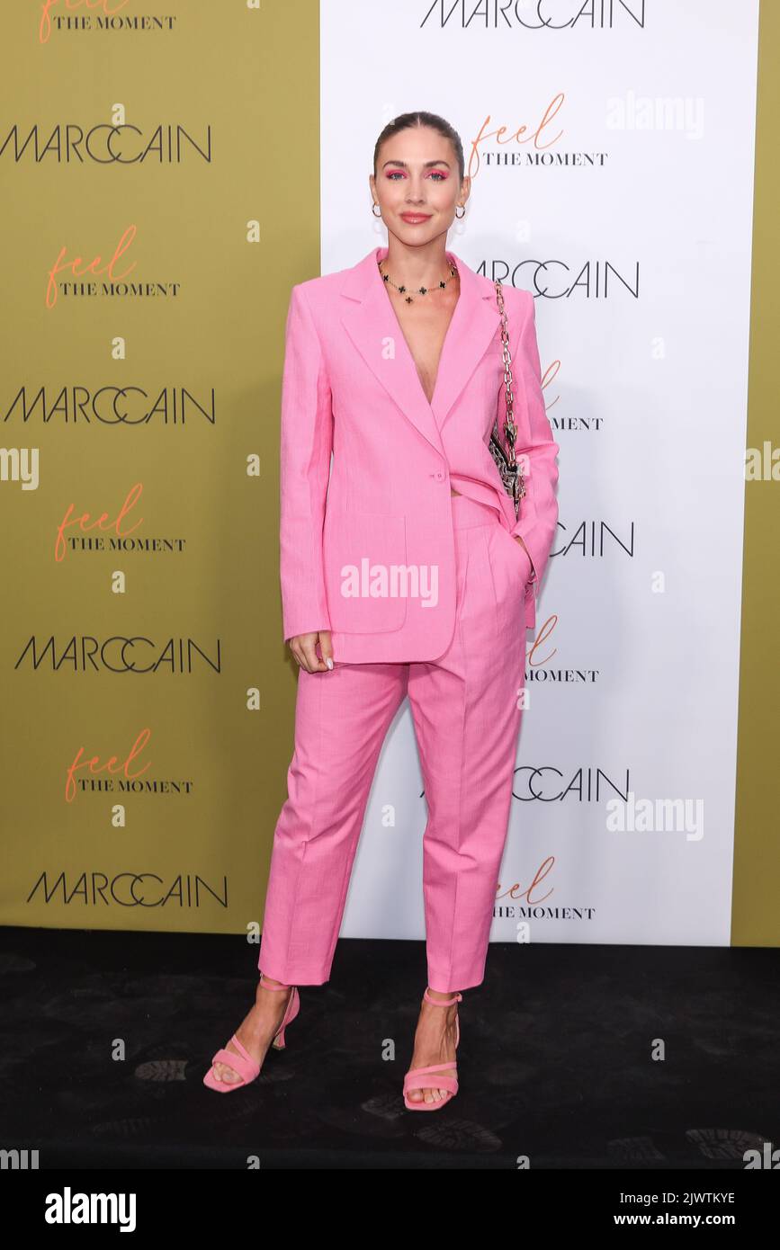 Berlin, Germany. 06th Sep, 2022. Ann-Kathrin Götze arrives at the show of the label Marc Cain at Mercedes-Benz Fashion Week at Café am Neuen See on the occasion of Berlin Fashion Week. The Berlin Fashion Week combines several events under one roof. Credit: Gerald Matzka/dpa/Alamy Live News Stock Photo