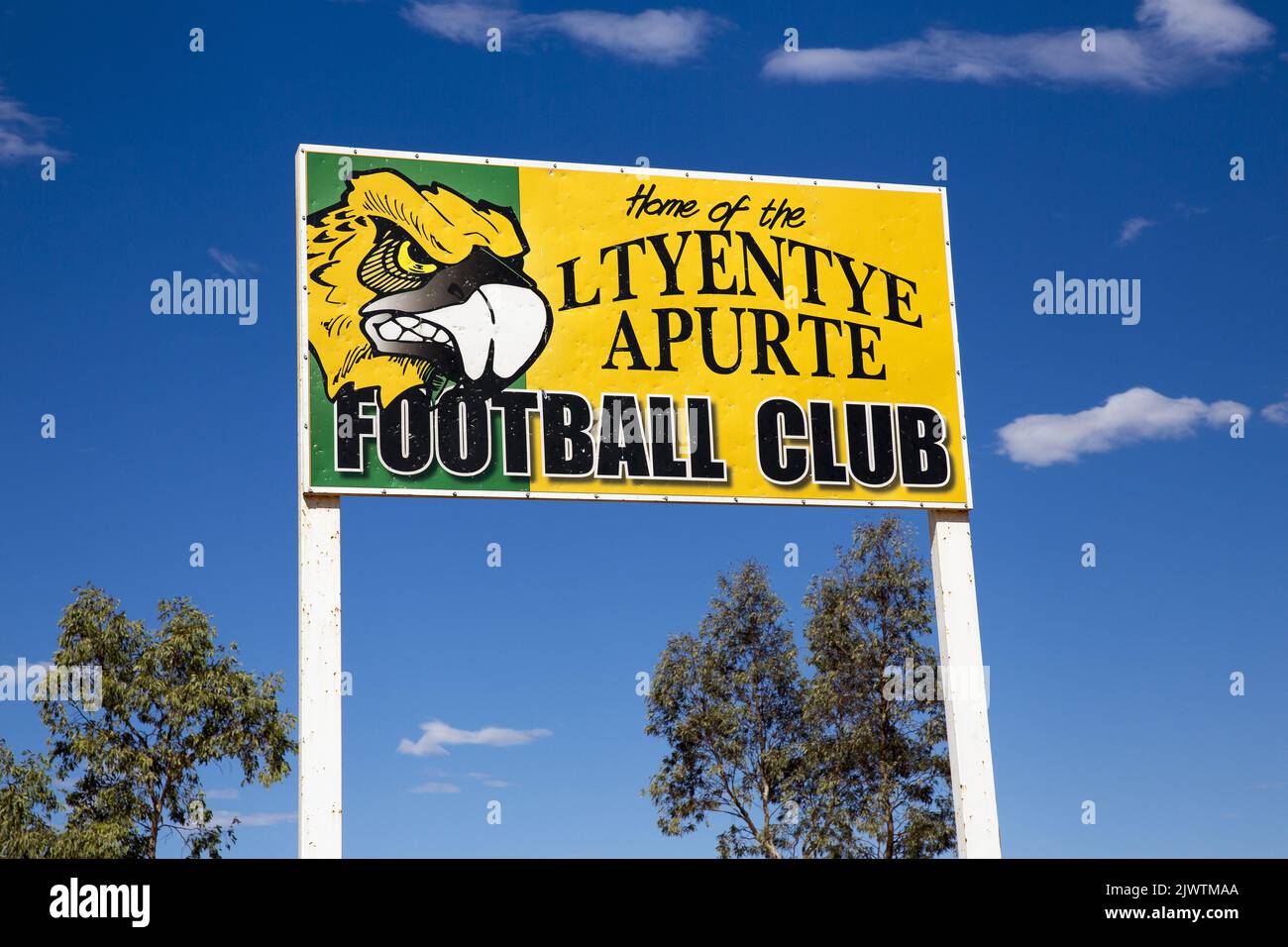 Ltyentye Apurte football club sign in the Santa Teresa Aboriginal