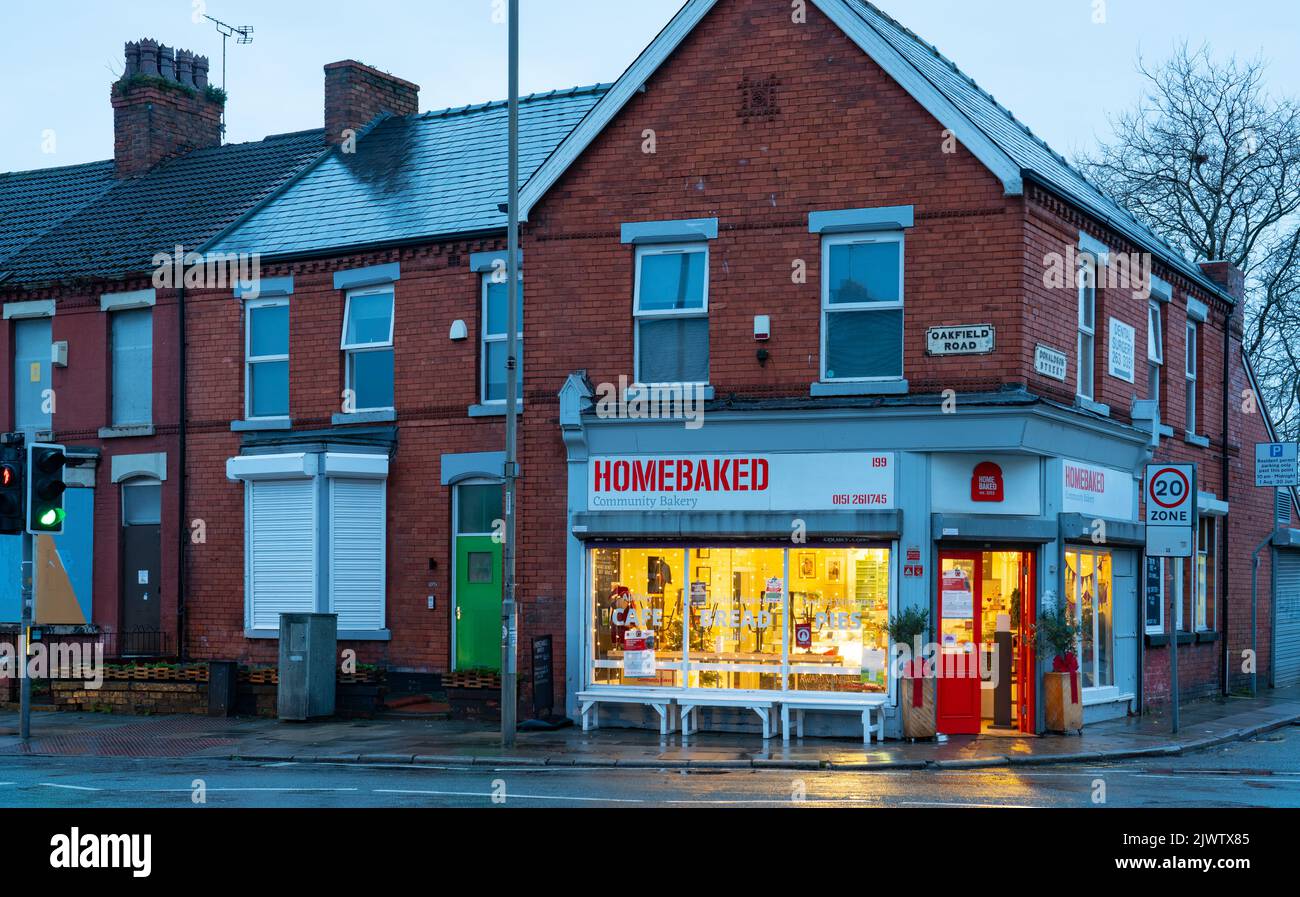 The Homebaked Community Bakery, in Oakfield Road, Anfield Liverpool 4. Taken in December 2021. Stock Photo