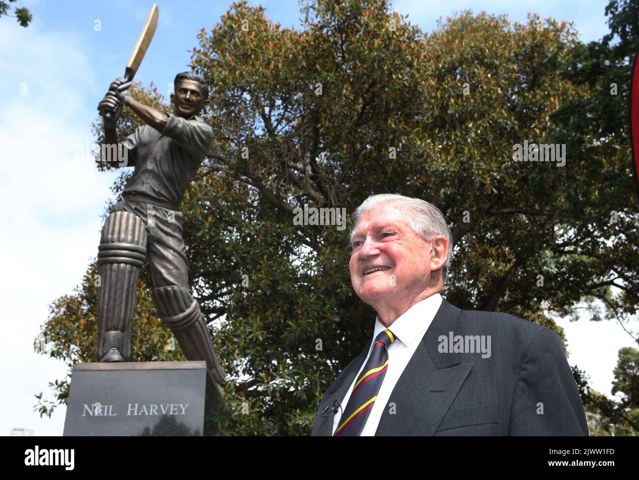 Australian cricket great Neil Harvey at the MCG in Melbourne for the