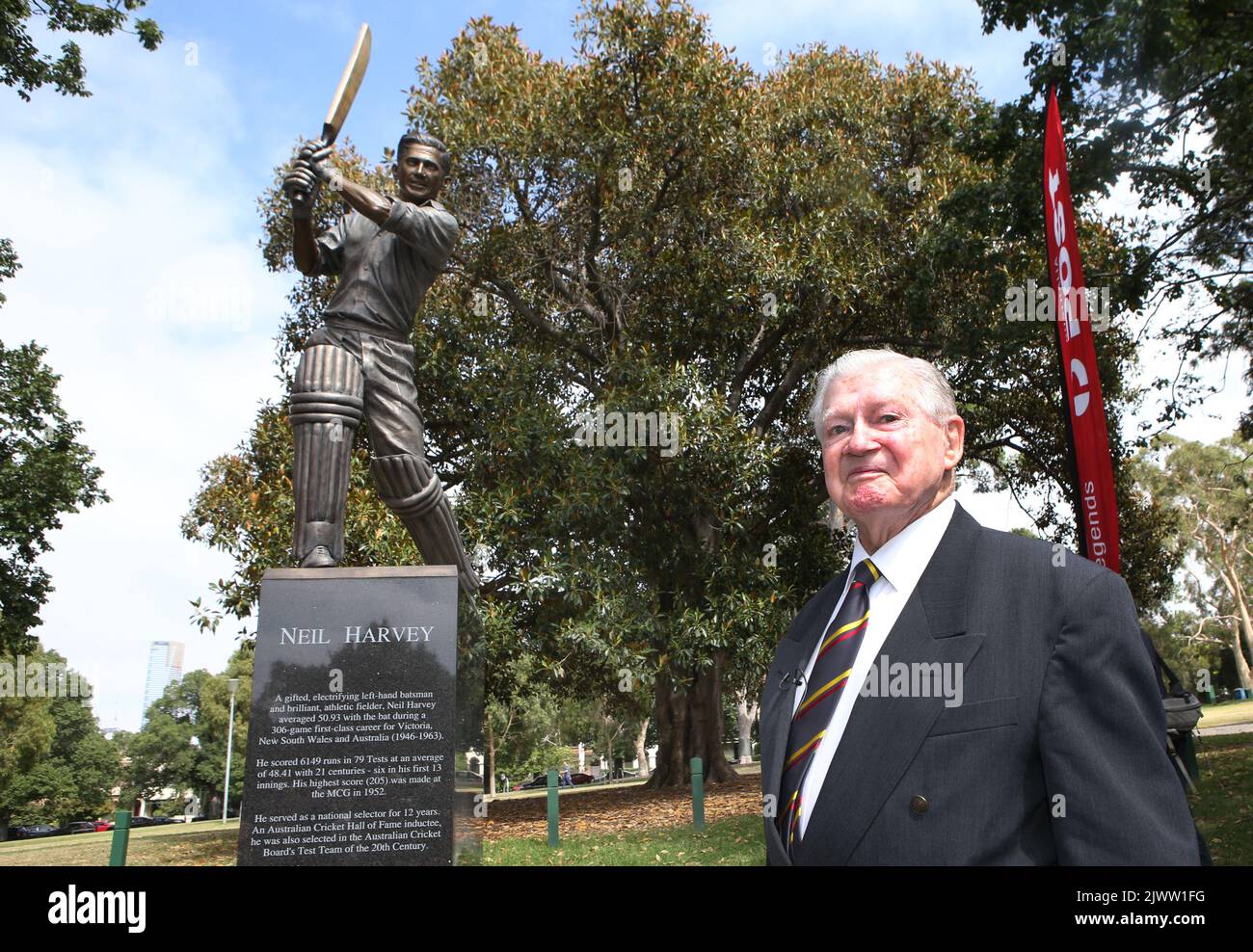 Australian cricket great Neil Harvey at the MCG in Melbourne for the