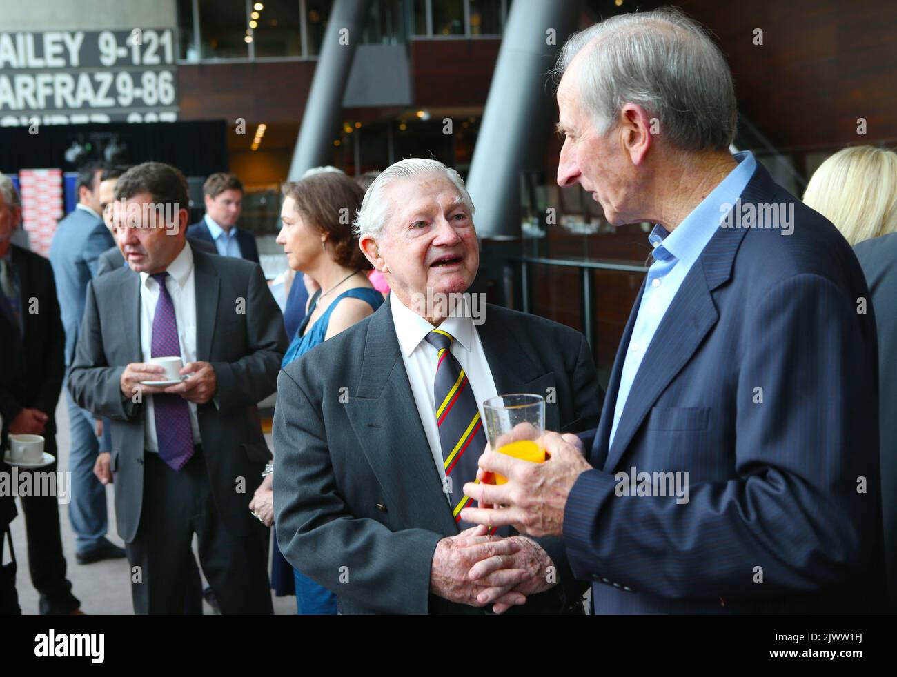 Australian cricket great Neil Harvey talks with ex Australia Cricket