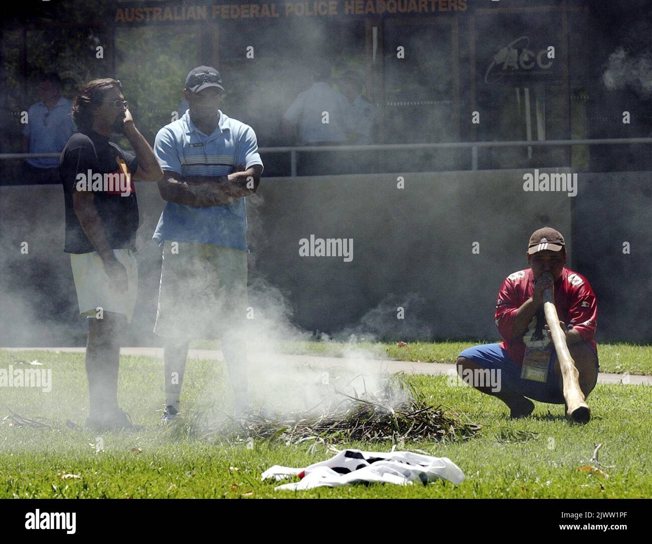 Canberra, February 20, 2004. Aboriginal activists protest outside the ...