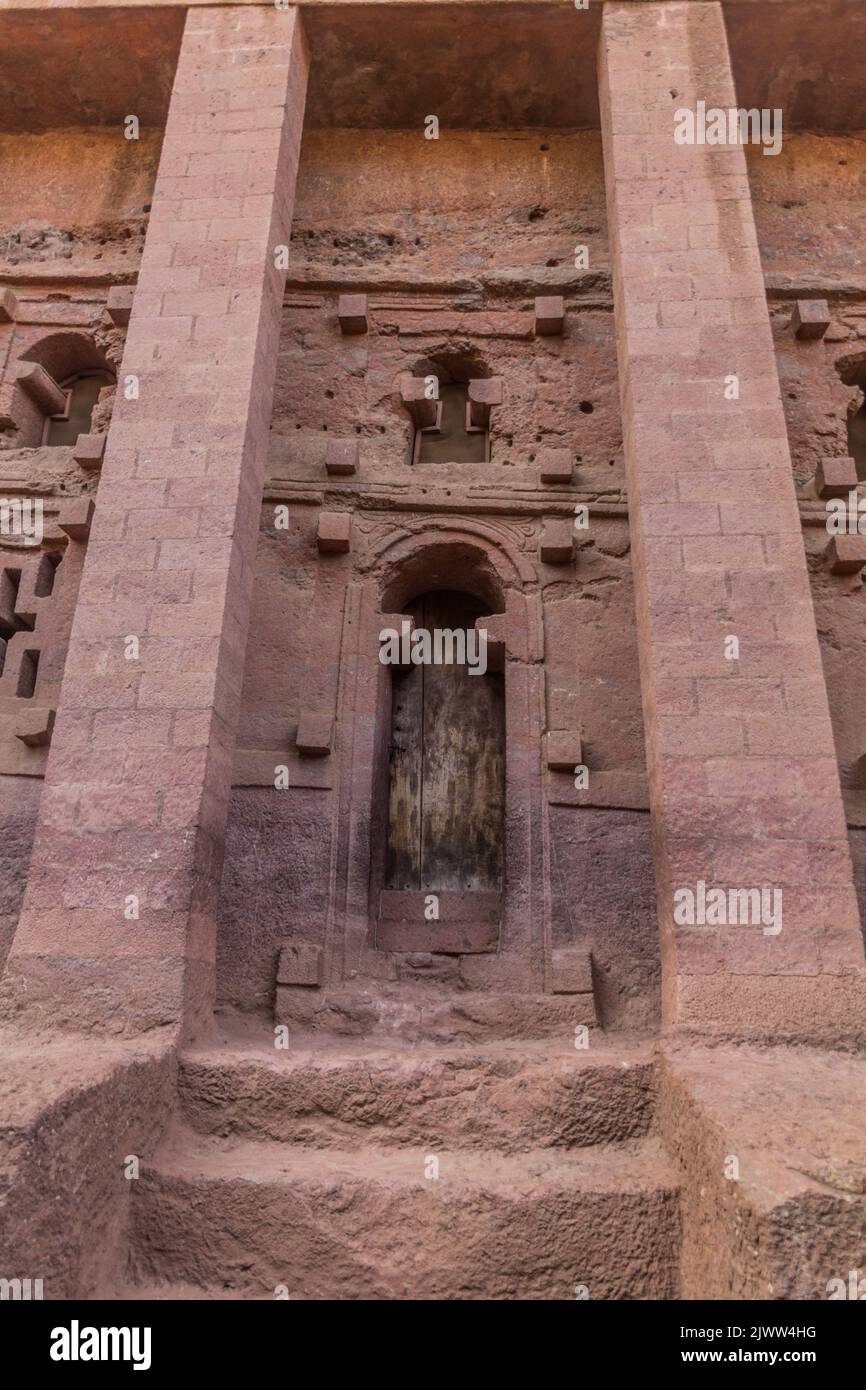 Detail of Bet Medhane Alem, rock-cut church in Lalibela, Ethiopia Stock Photo