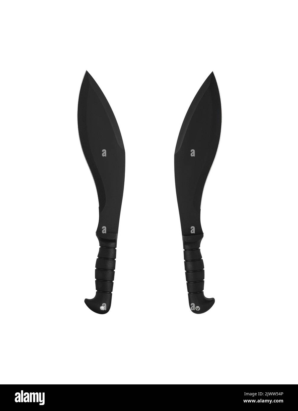 A large machete knife with a black curved blade. Modern edged weapons