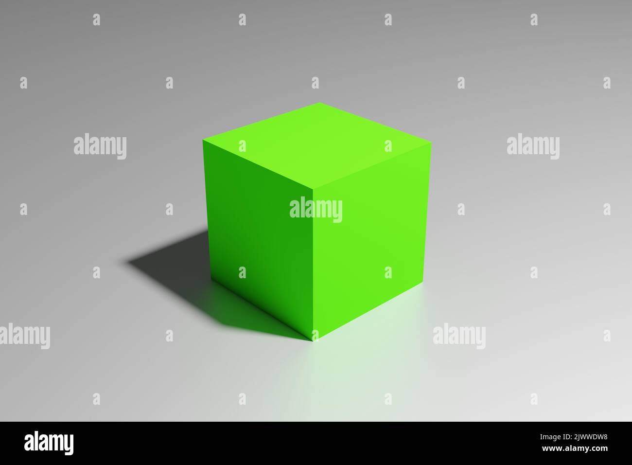 Cube Box Perspective 3D rendering of a green cube box with shadow in perspective view on a ...