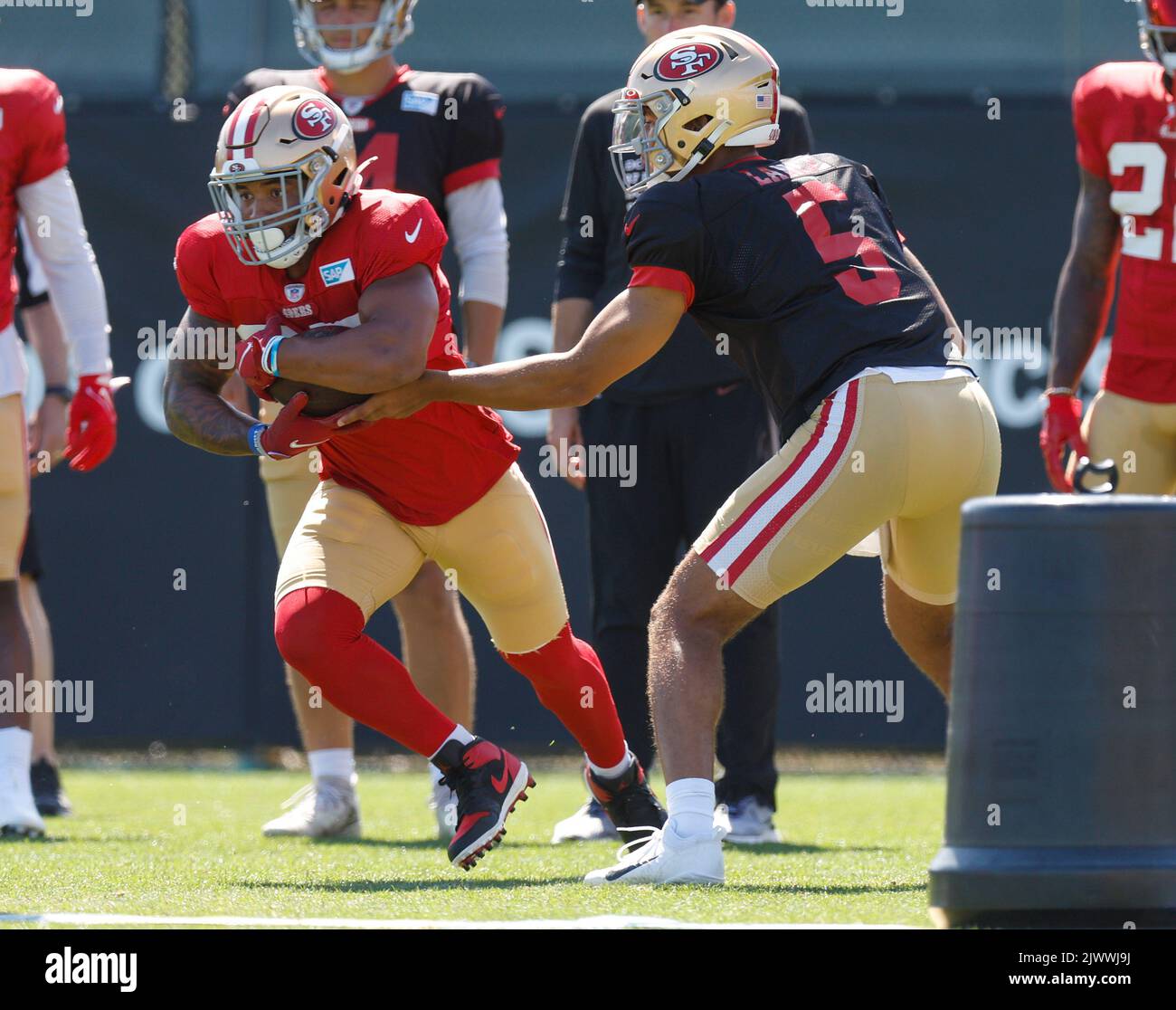 San Francisco 49ers wide receiver Tay Martin (83) runs with the ball during  the NFL football team's training camp in Santa Clara, Calif., Monday, Aug.  1, 2022. (AP Photo/Josie Lepe Stock Photo - Alamy