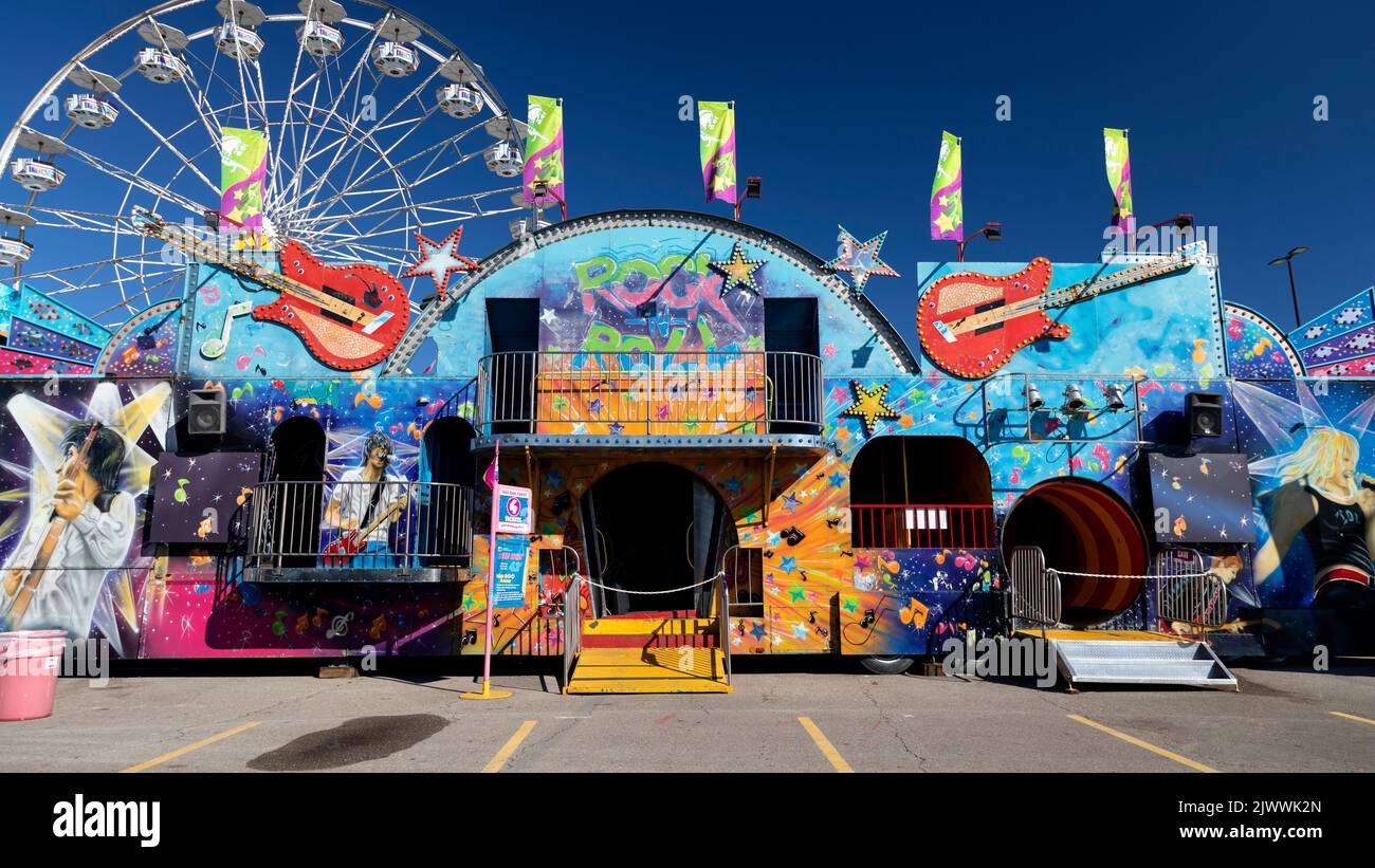 Toronto, Ontario Canada. 2022 Canadian National Exhibition colorful midway booths. Stock Photo