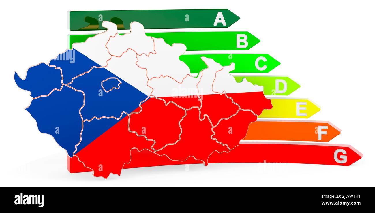 Czech map with energy efficiency rating, 3D rendering isolated on white background Stock Photo