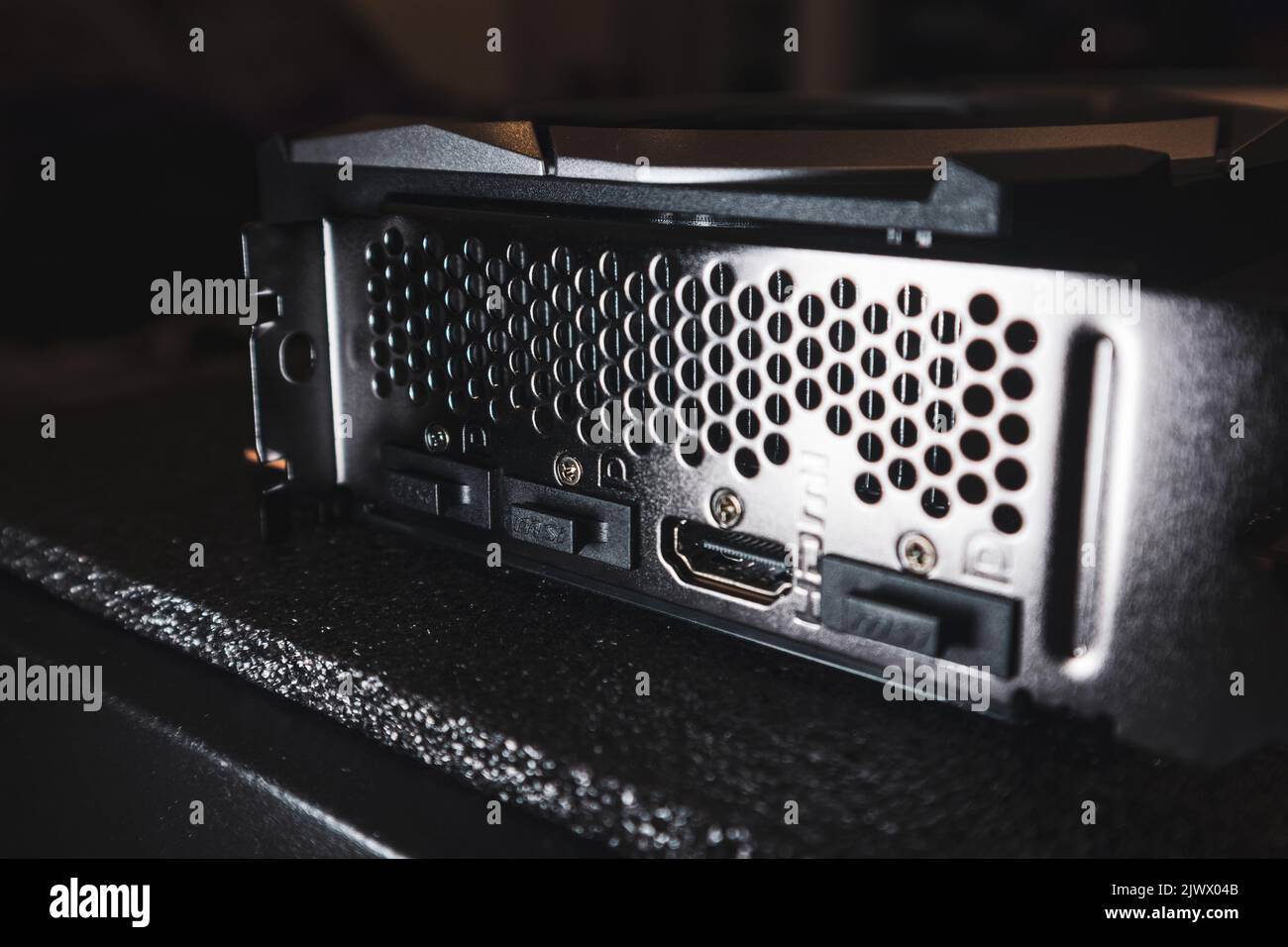 Kyiv, Ukraine - August 19, 2022: MSI graphics card ports panel, PC ...