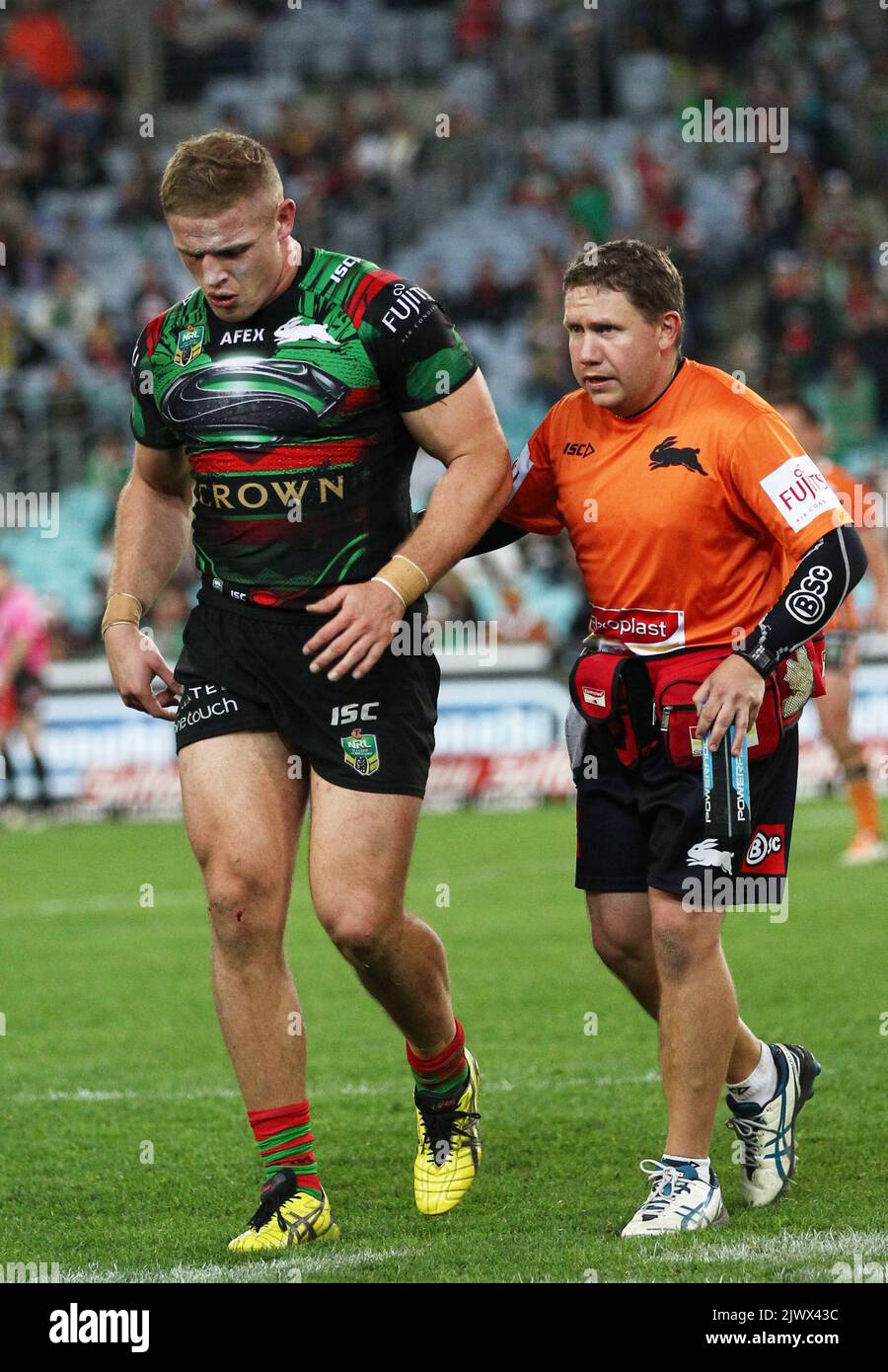 George Rugby Injuries George Burgess comes off with a leg injury during the NRL Rugby League ...