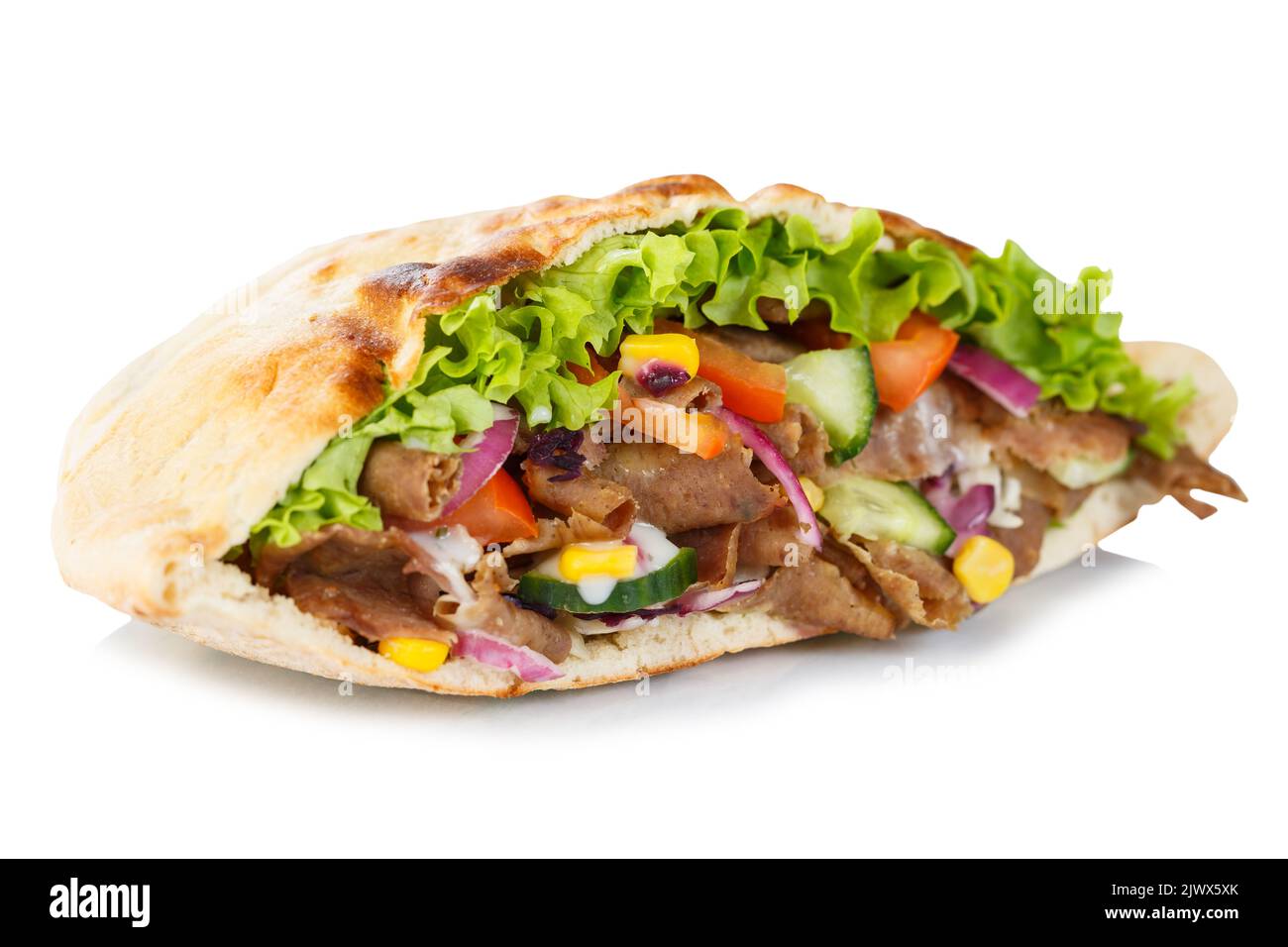 Döner Kebab Doner Kebap fast food in flatbread isolated on a white ...