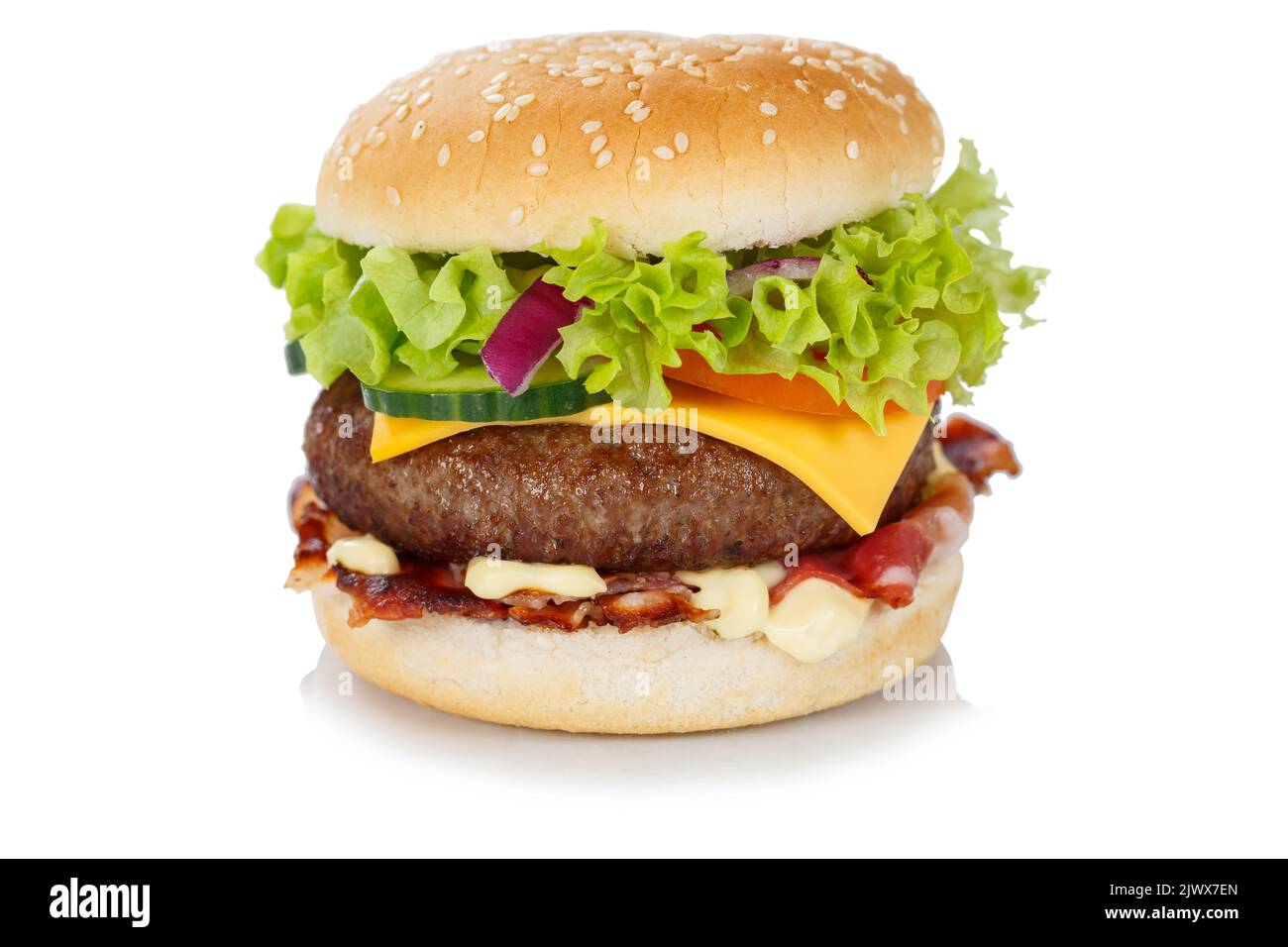 Hamburger Cheeseburger fastfood fast food isolated on a white background snack Stock Photo