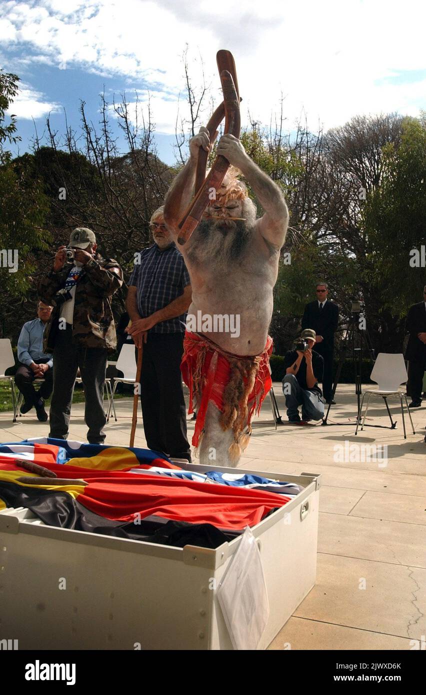 Aboriginal elder Major Sumner prepares a traditional smoke ceremony at ...