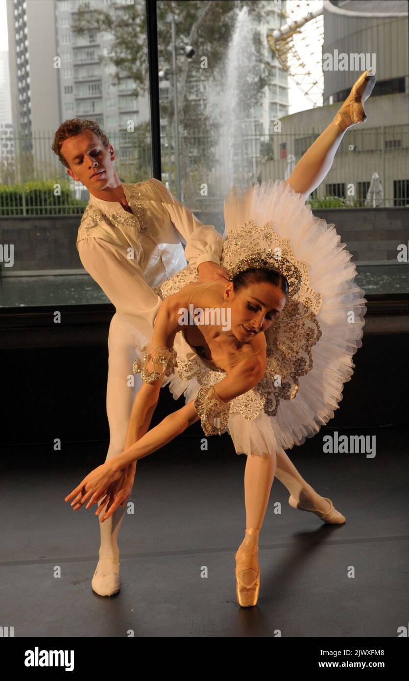 Dancers Amber Scott and Adam Bull (L) perform at the launch of the  Australian Ballet 2015 season at the National Gallery of Victoria in  Melbourne, Tuesday, Sept. 16, 2014. A new production