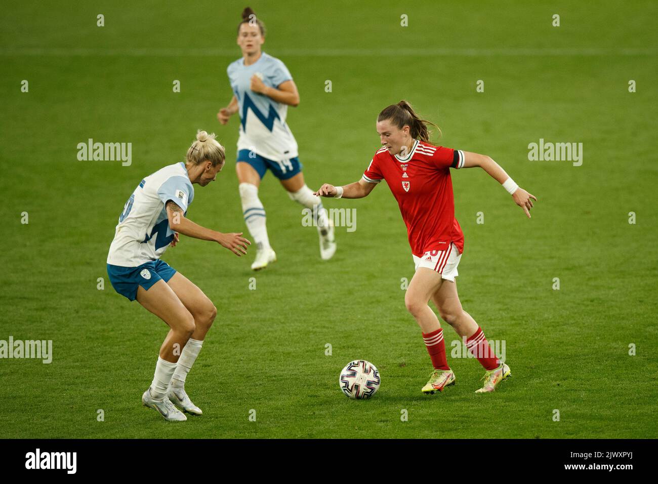 Cardiff, UK. 6th Sep, 2022. Carrie Jones of Wales during the Wales v Slovenia Women's World Cup Qualification match. Credit: Gruffydd Thomas/Alamy Live News Stock Photo