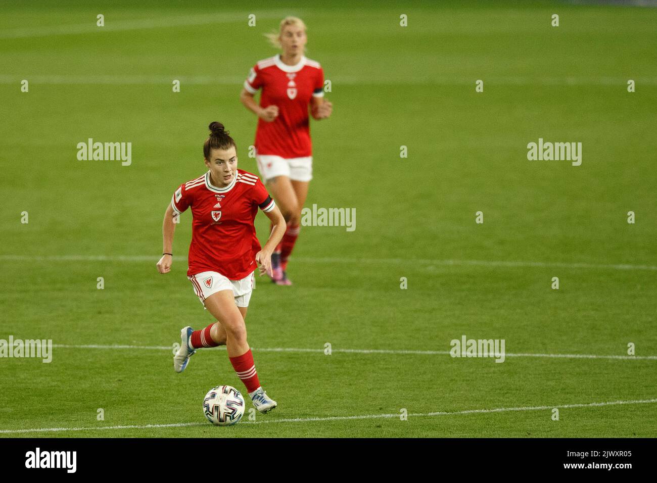 Cardiff, UK. 6th Sep, 2022. Angharad James of Wales during the Wales v Slovenia Women's World Cup Qualification match. Credit: Gruffydd Thomas/Alamy Live News Stock Photo