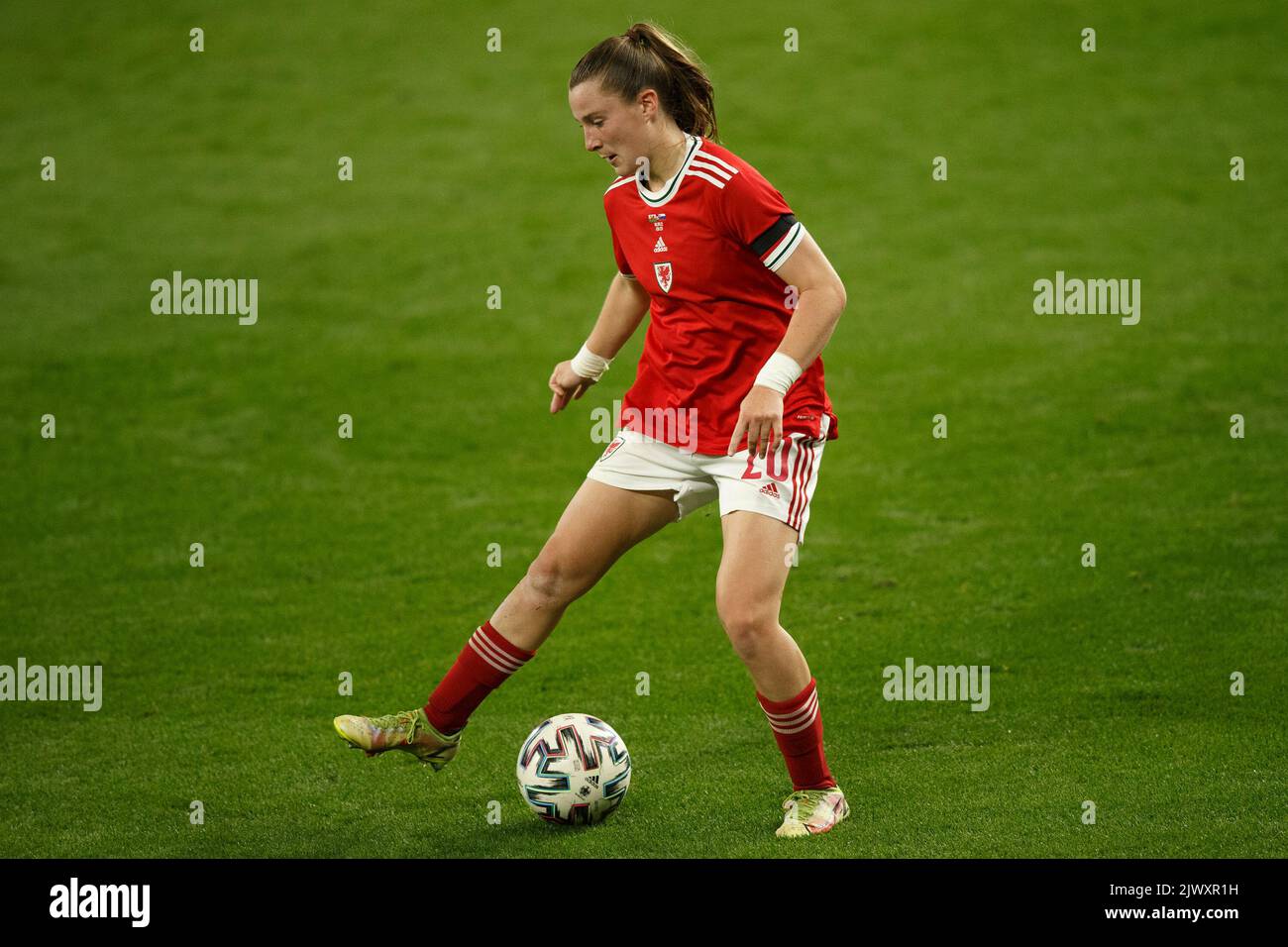 Cardiff, UK. 6th Sep, 2022. Carrie Jones of Wales during the Wales v Slovenia Women's World Cup Qualification match. Credit: Gruffydd Thomas/Alamy Live News Stock Photo