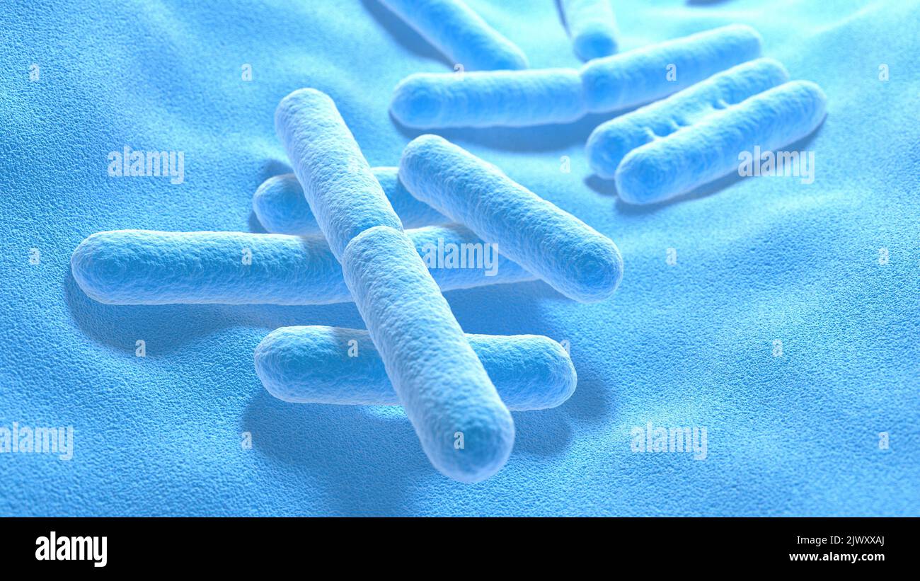 Bacteria. Bacterium. Blue color. Prokaryotic microorganisms. 3d illustration. Stock Photo