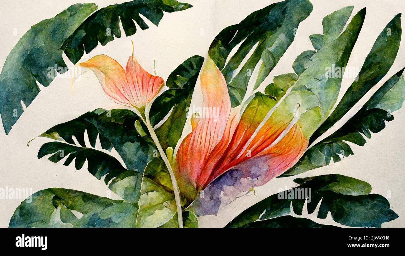Watercolor tropical plants hi-res stock photography and images - Alamy