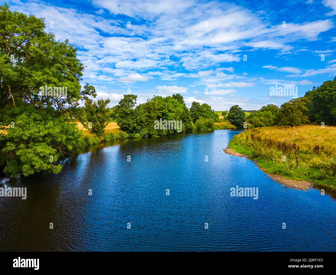 Aerial view of River Wharfe on a sunny, summer day Stock Photo