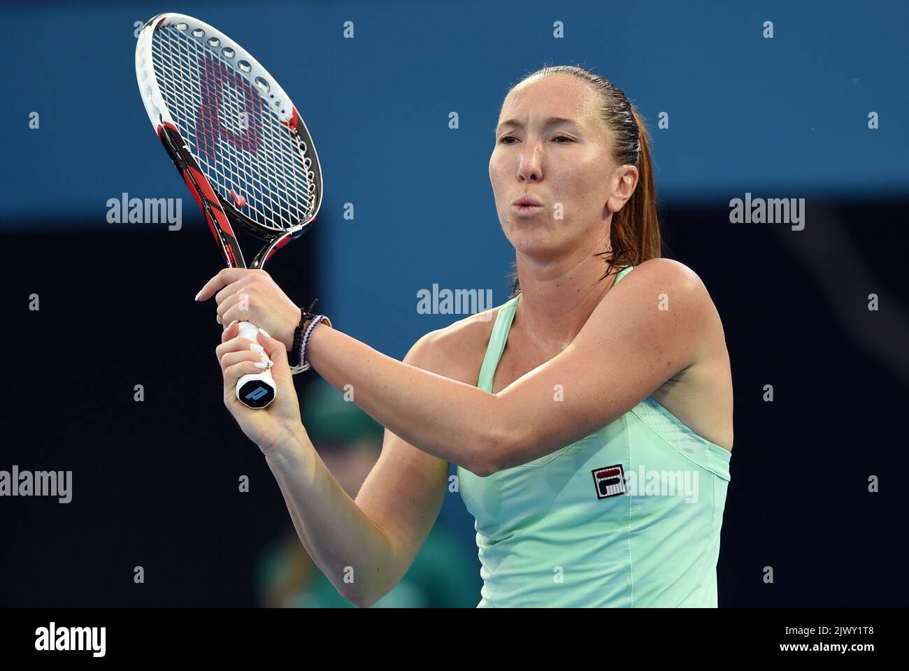 Jelena Jankovic reacts after losing a point in her women's final match  against Serena Williams on day fourteen at the U.S. Open Tennis  Championships at the U.S. National Tennis Center in Flushing