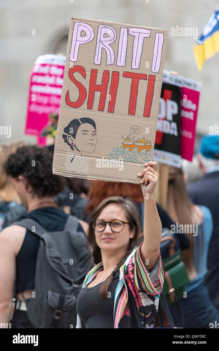 Protest at Royal Courts of Justice, Strand, London, during court case trying to stop asylum