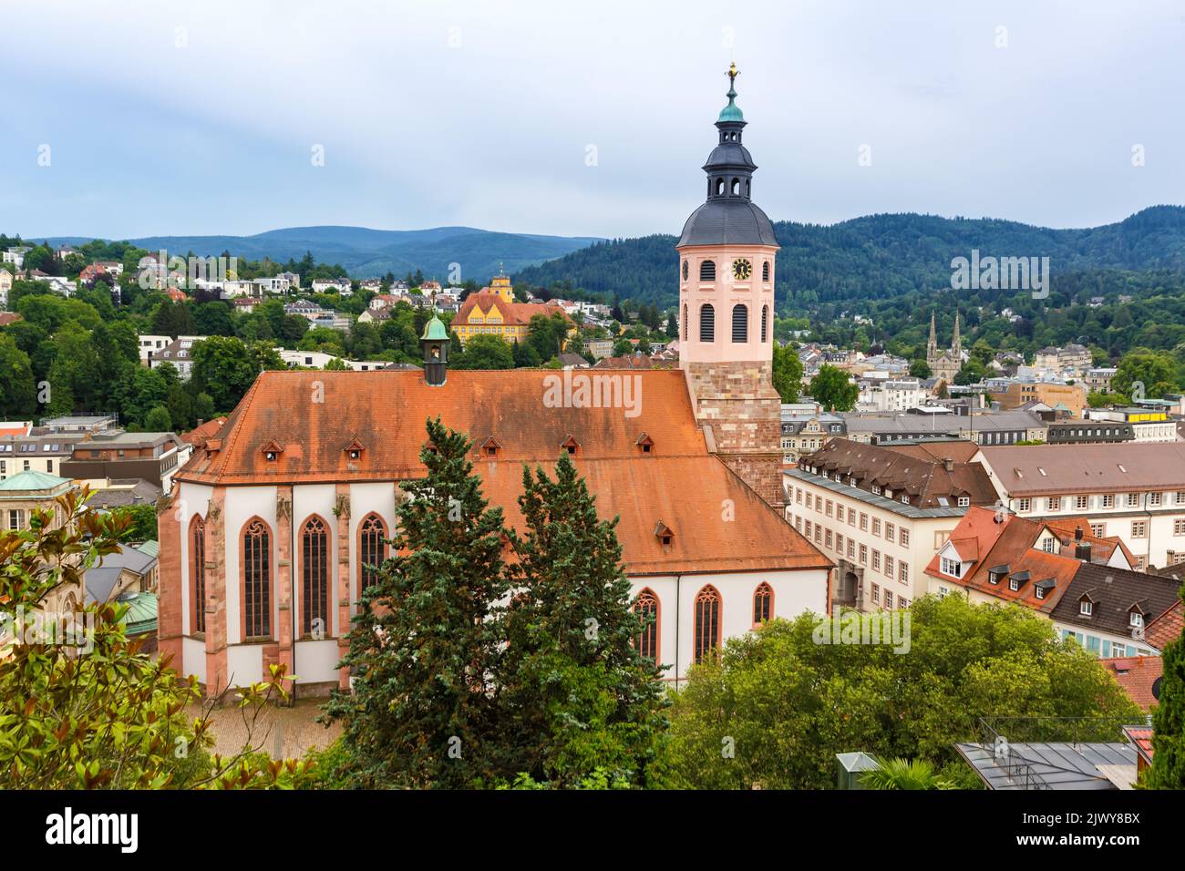 Overview of Baden-Baden town city in the Black Forest with church travel traveling in Germany Stock Photo