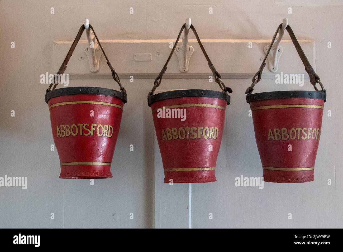 Fire buckets at Abbotsford house Stock Photo
