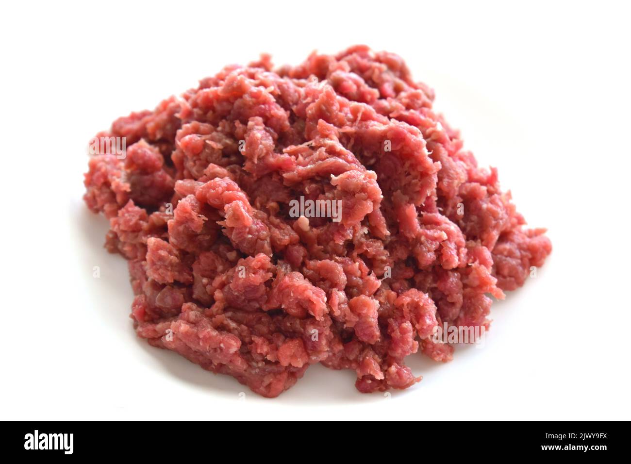 Raw minced beef or ground beef on white background. Stock Photo