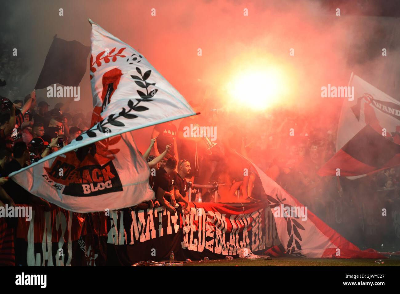 Western Sydney Wanderers' RBB fans ignite flares during their round 19 ...