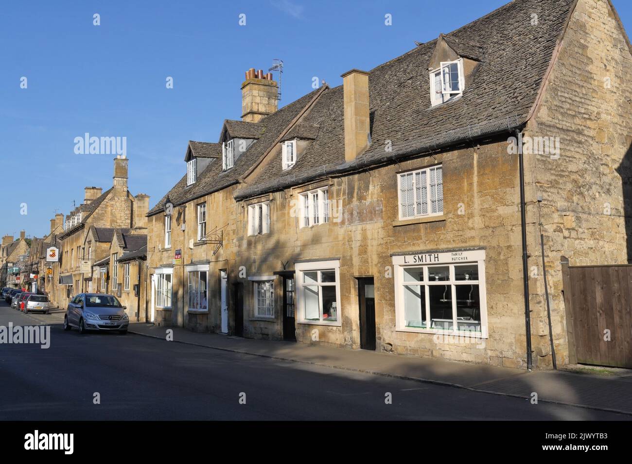 High street Butchers shop in rural Chipping Campden in the Cotswolds, Gloucestershire, England UK, English country town street view Stock Photo