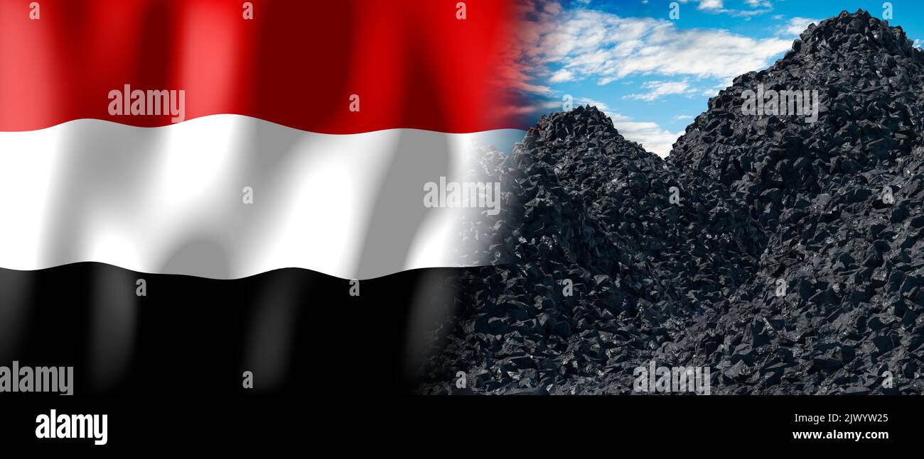 Yemen - country flag and pile of coal - 3D illustration Stock Photo - Alamy