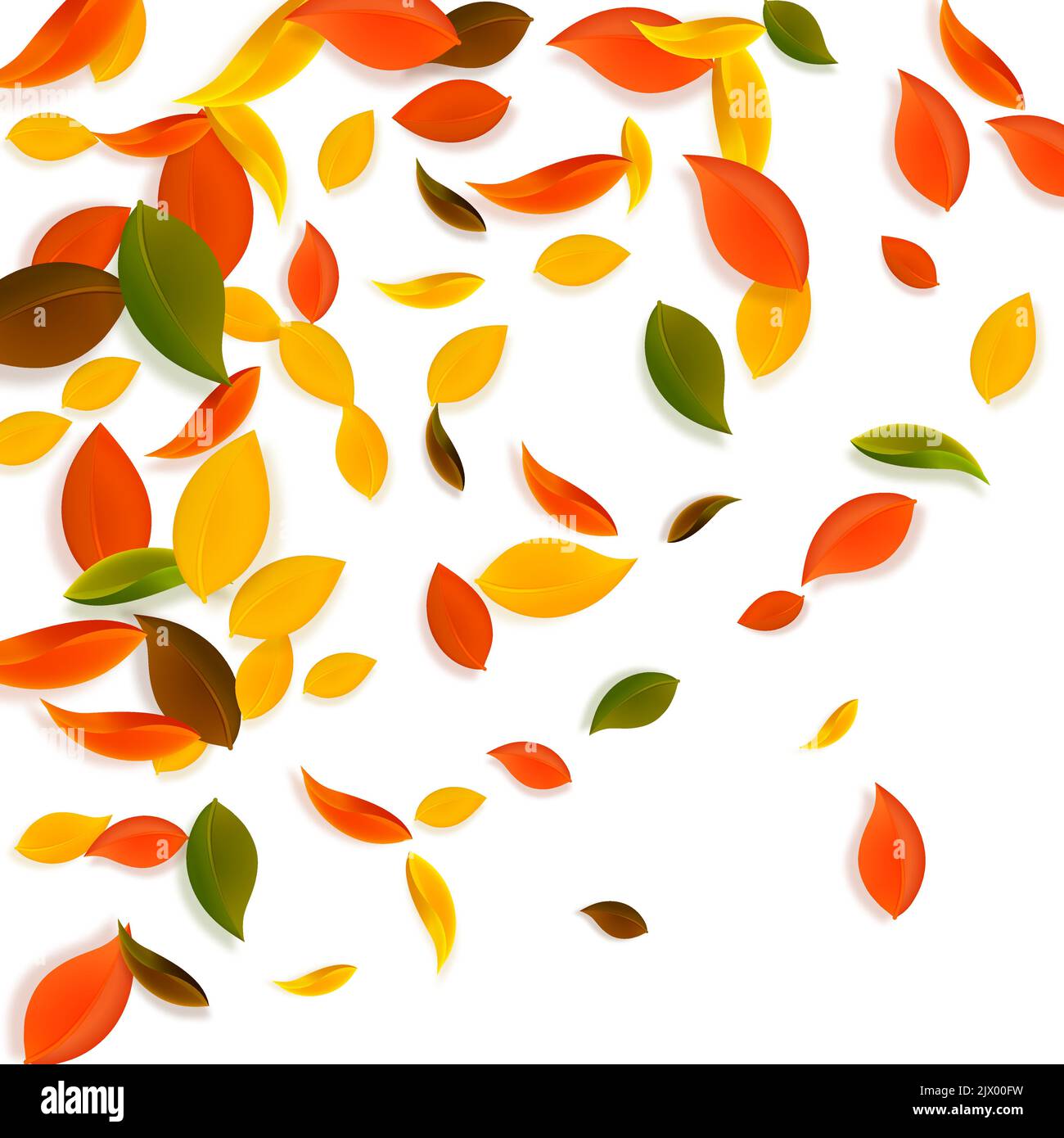 Falling autumn leaves. Red, yellow, green, brown chaotic leaves flying ...