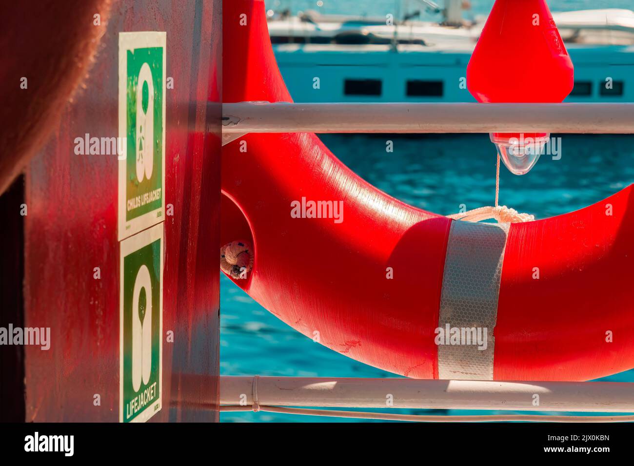 sea views of boats and land in Corfu Stock Photo